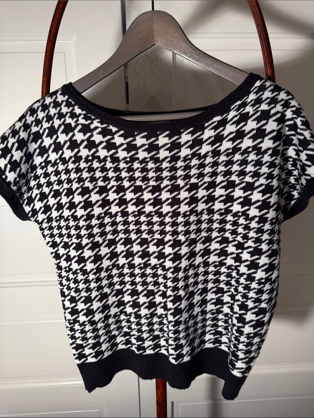 Joseph A Black White Houndstooth Knit Sweater Top Dolman Sleeve Medium